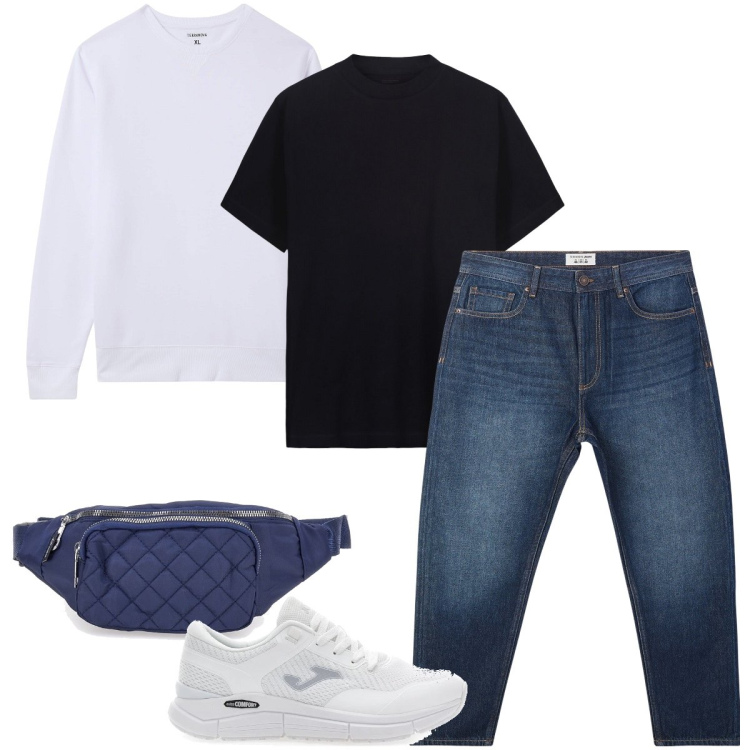 Outfit uomo - Tinta unita. Stile Casual per Tutti i giorni. Abbinamento con jeans, felpe, sneakers, t-shirt, borse sportive.