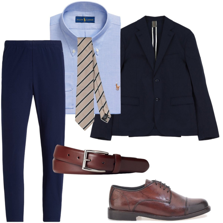 Outfit uomo - Elegante per la cerimonia. Stile Business/Elegante per Cerimonia. Abbinamento con cravatte, giacche, camicie, cinture, pantaloni, scarpe stringate.