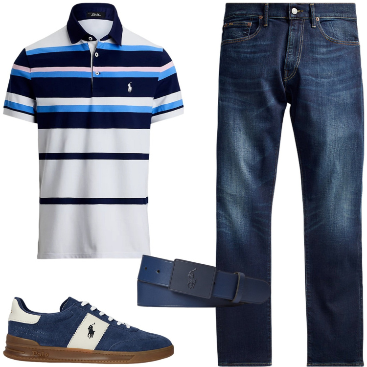 Outfit uomo - Polo e jeans, un classico. Stile Casual per Tutti i giorni. Abbinamento con jeans, cinture, sneakers, polo.