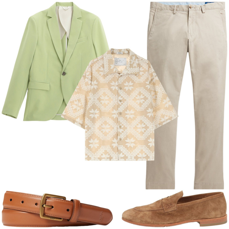 Outfit uomo - Total look #2123437. Stile Trendy per Cerimonia. Abbinamento con scarpe stringate, camicie a manica corta, giacche, pantaloni, cinture.