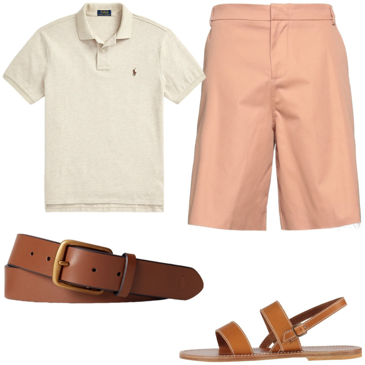 Outfit uomo - Passeggiata al mare. Stile Casual per Tutti i giorni. Abbinamento con shorts, sandali, cinture, polo.