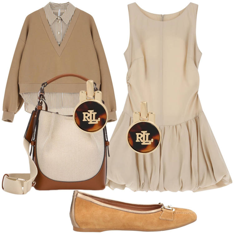 Outfit donna - Dall ufficio alla sera. Stile Bon Ton per Ufficio. Abbinamento con ballerine, vestiti corti, felpe, orecchini, borse a mano.