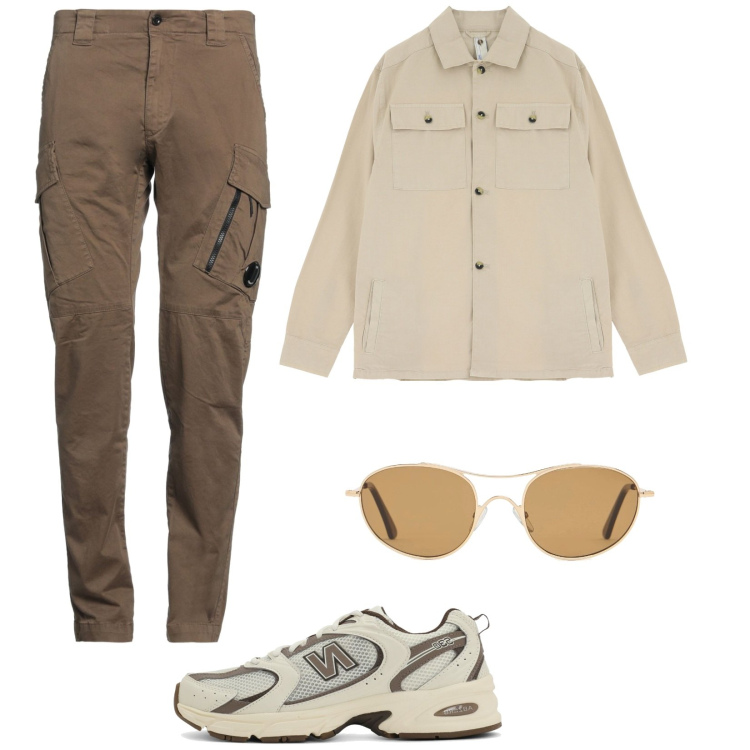 Outfit uomo - Safari urbano. Stile Urban per Tutti i giorni. Abbinamento con pantaloni cargo, sneakers, camicie, occhiali da sole.
