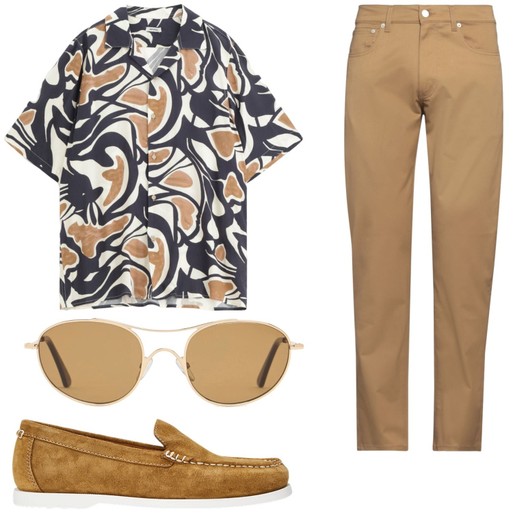 Outfit uomo - Total look #2123489. Stile Trendy per Tutti i giorni. Abbinamento con pantaloni, camicie a manica corta, scarpe stringate, occhiali da sole.
