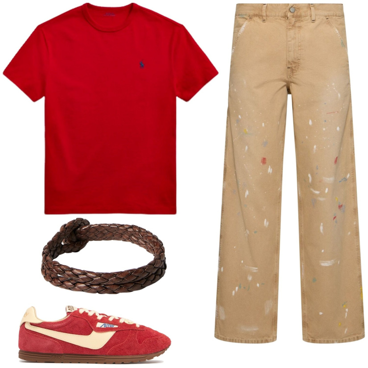 Outfit uomo - Total look #2123500. Stile Trendy per Tutti i giorni. Abbinamento con t-shirt, braccialetti, pantaloni, sneakers.