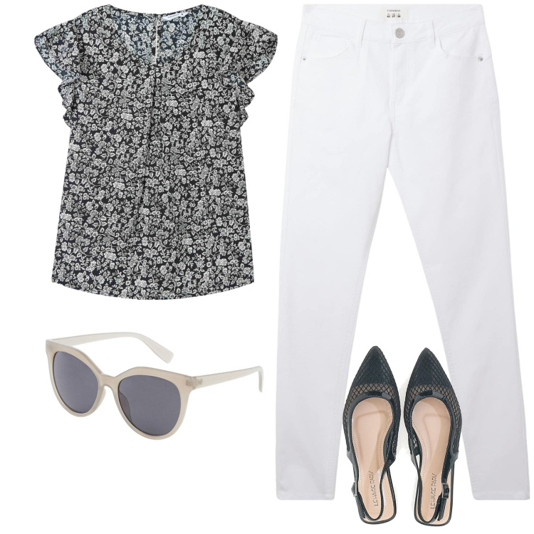 Outfit donna - Total look #2123518. Stile Casual chic per Scuola/Università. Abbinamento con borse a tracolla, bluse, pantaloni, ballerine.