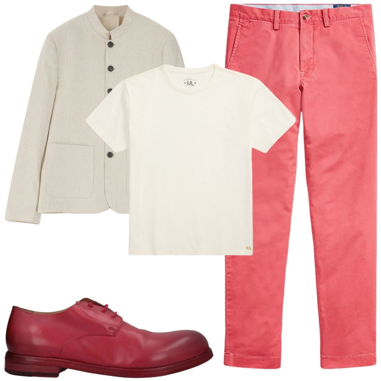 Outfit uomo - Creativo. Stile Business/Elegante per Ufficio. Abbinamento con scarpe stringate, giacche, t-shirt, pantaloni chino.
