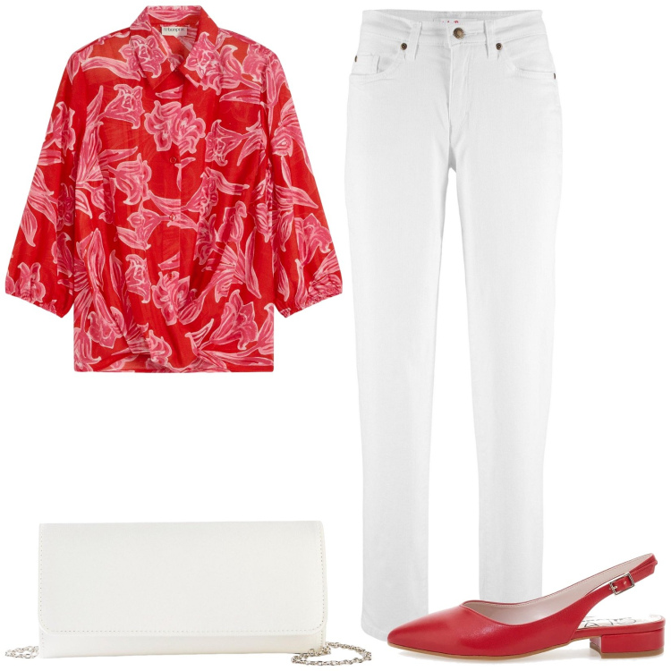 Outfit donna - Total look #2123569. Stile Casual chic per Tutti i giorni. Abbinamento con pochette, jeans mom, bluse, ballerine.
