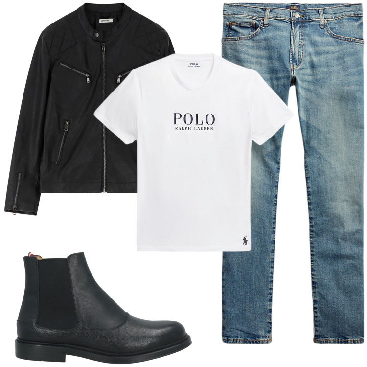 Outfit uomo - Biker. Stile Urban per Tutti i giorni. Abbinamento con stivali e stivaletti, giacche, jeans, t-shirt.