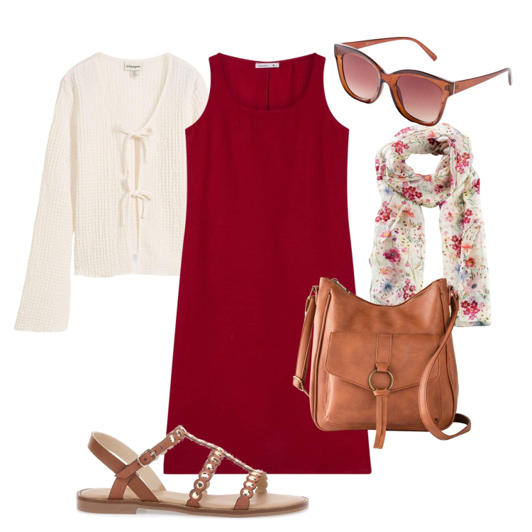 Outfit donna - Pratica, fresca, curata. Stile Minimal per Tutti i giorni. Abbinamento con borse a tracolla, foulard, cardigans, occhiali da sole, vestiti lunghi, sandali.