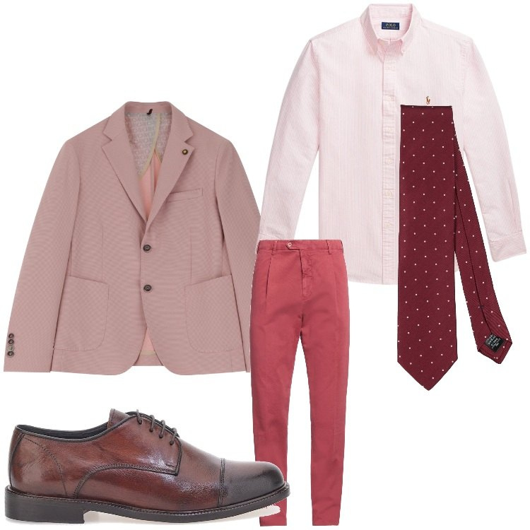Outfit uomo - Sfumature di rosa. Stile Business/Elegante per Serata speciale. Abbinamento con pantaloni chino, cravatte, giacche, camicie, scarpe stringate.