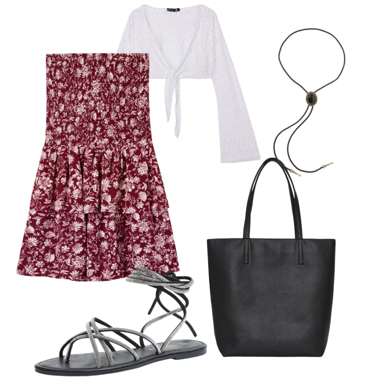 Outfit donna - Maggio e le rose. Stile Romantica per Serata fuori. Abbinamento con vestiti corti, sandali alla schiava, borse tote, bolero, collane.