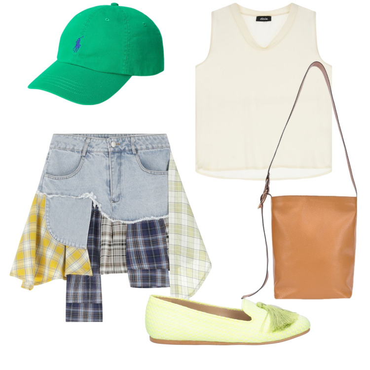 Outfit donna - La gonna fa il look. Stile Trendy per Tutti i giorni. Abbinamento con mocassini, minigonne, top, cappelli, borse a secchiello.