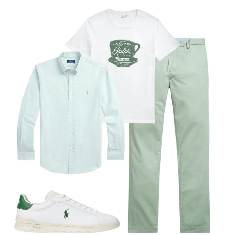 Outfit uomo - Ralphs coffee. Stile Urban per Tutti i giorni. Abbinamento con t-shirt, camicie, pantaloni chino, sneakers.