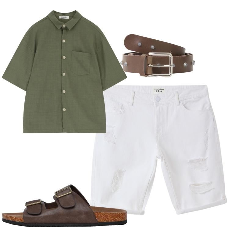 Outfit uomo - Maggio. Stile Casual per Tutti i giorni. Abbinamento con bermuda, sandali, cinture, camicie a manica corta.