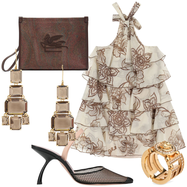 Outfit donna - Sognando il Met gala. Stile Glamour per Serata fuori. Abbinamento con décolleté, vestiti corti, orecchini, anelli, clutch.