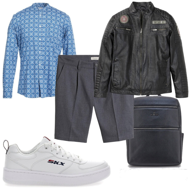 Outfit uomo - Weekend fuori porta trendy. Stile Trendy per Tutti i giorni. Abbinamento con giacche, bermuda, camicie, borse sportive, sneakers.