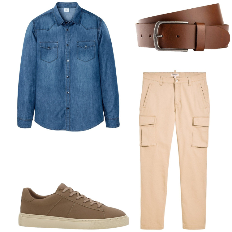 Outfit uomo - Casual style. Stile Casual per Tutti i giorni. Abbinamento con cinture, camicie, sneakers, pantaloni cargo.