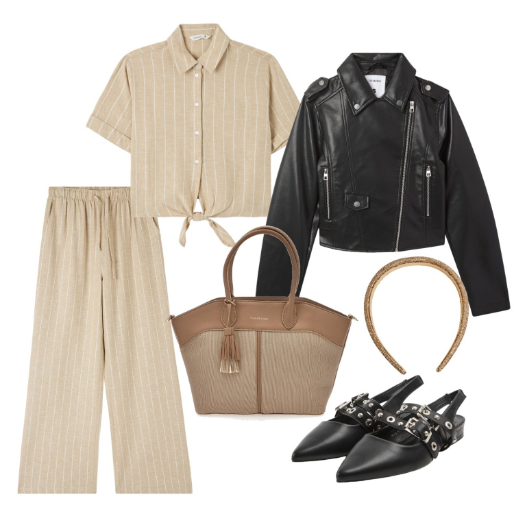 Outfit donna - Total look #2123853. Stile Sporty chic per Tutti i giorni. Abbinamento con pantaloni, giacche, sabot, camicie a manica corta, cerchietti, borse tote.