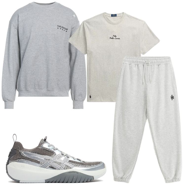 Outfit uomo - Corsa mattutina. Stile Casual per Sport. Abbinamento con felpe, pantaloni sportivi, t-shirt, sneakers.