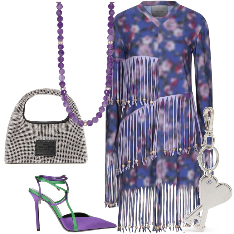 Outfit donna - Frange da cerimonia. Stile Glamour per Cerimonia. Abbinamento con décolleté, vestiti midi/longuette, collane, portachiavi, borse a mano.