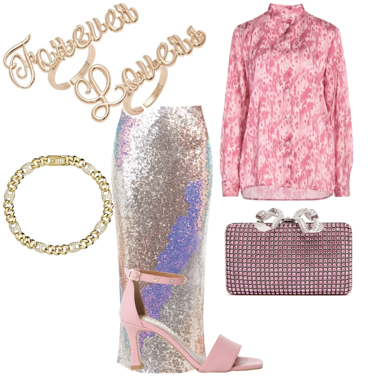 Outfit donna - Gonna da sirena. Stile Chic per Cerimonia. Abbinamento con camicie, anelli, sandali col tacco, braccialetti, gonne longuette, pochette.