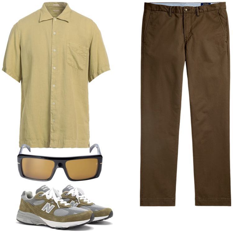 Outfit uomo - Total look #2123999. Stile Casual per Tutti i giorni. Abbinamento con camicie a manica corta, sneakers, pantaloni chino, occhiali da sole.
