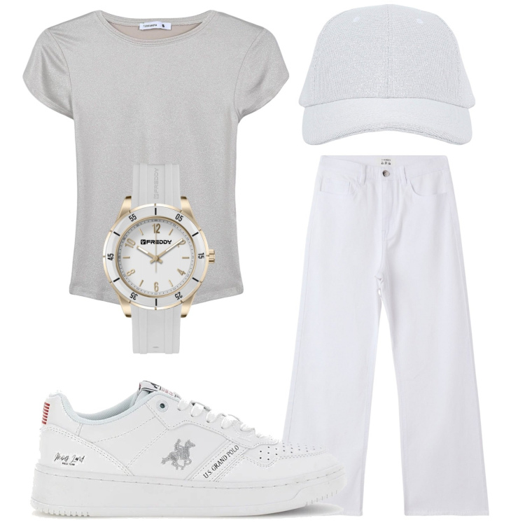 Outfit donna - Urban. Stile Urban per Tutti i giorni. Abbinamento con t-shirt, cappelli con visiera, pantaloni, orologi, sneakers.