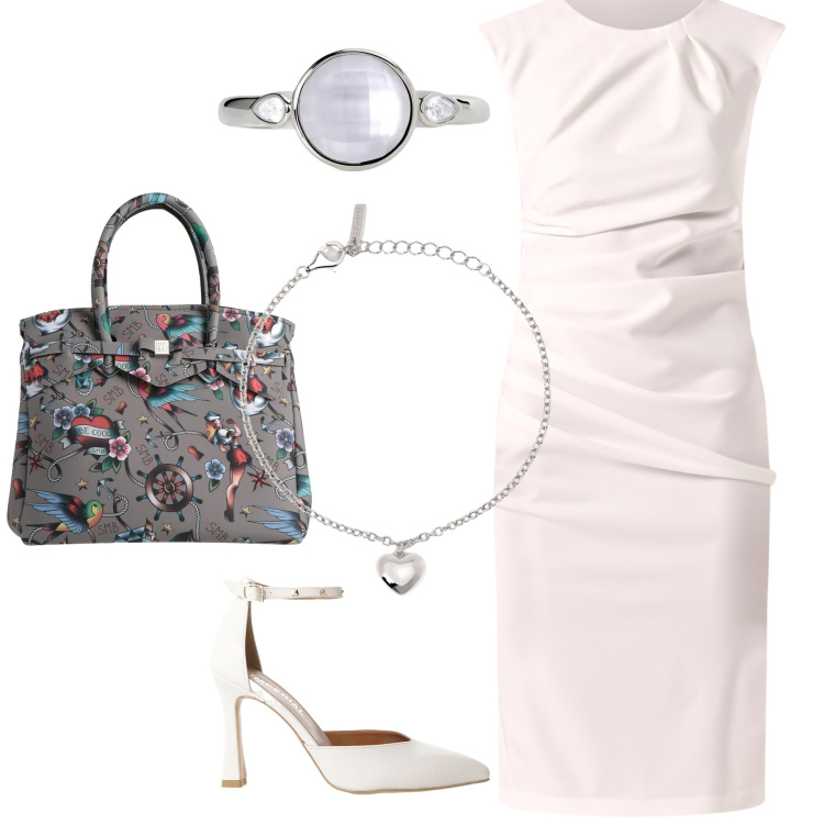 Outfit donna - Save my bag. Stile Chic per Serata fuori. Abbinamento con borse a mano, décolleté, anelli, braccialetti con ciondoli, vestiti a tubino.