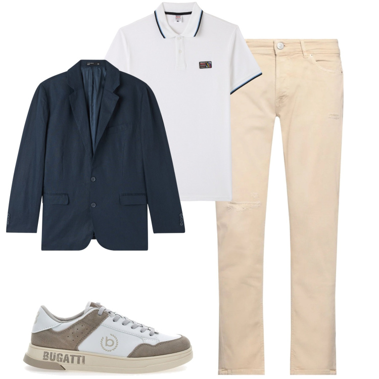 Outfit uomo - City. Stile Urban per Tutti i giorni. Abbinamento con pantaloni, polo, giacche, sneakers.
