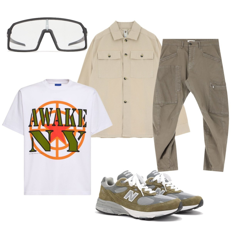 Outfit uomo - Total look #2124052. Stile Urban per Tutti i giorni. Abbinamento con sneakers, camicie, pantaloni cargo, occhiali da sole, t-shirt.