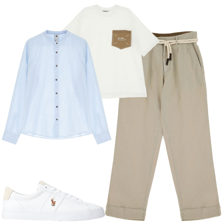 Outfit uomo - City. Stile Trendy per Tutti i giorni. Abbinamento con t-shirt, camicie, pantaloni chino, sneakers.