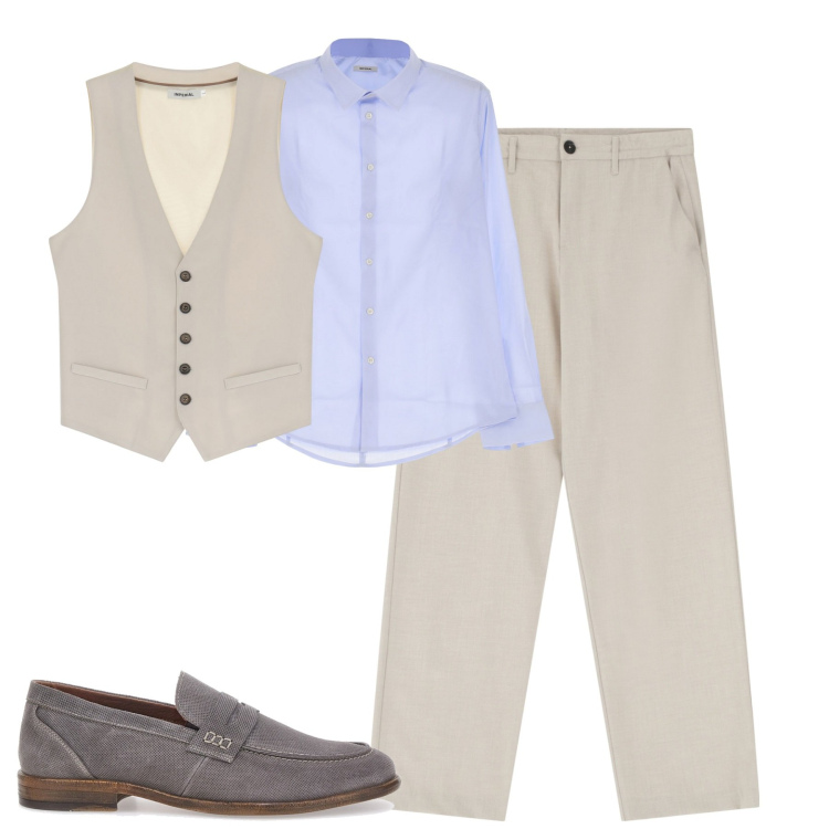 Outfit uomo - Total look #2124061. Stile Business/Elegante per Tutti i giorni. Abbinamento con pantaloni, camicie, gilet, scarpe stringate.