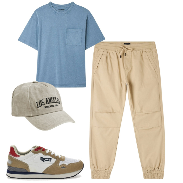 Outfit uomo - Total look #2124063. Stile Casual per Tutti i giorni. Abbinamento con t-shirt, pantaloni, cappelli, sneakers.