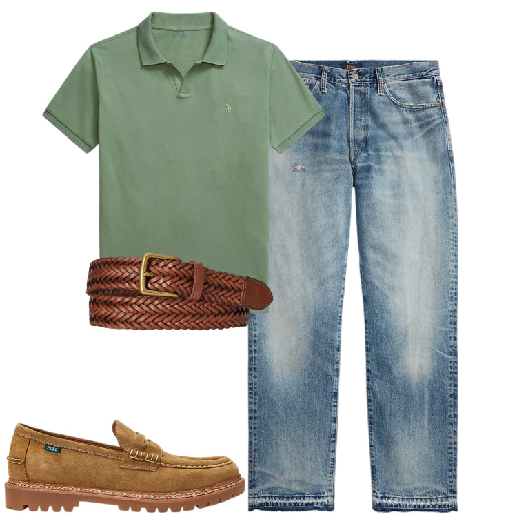 Outfit uomo - Citt. Stile Urban per Tutti i giorni. Abbinamento con polo, jeans dritti, cinture, scarpe stringate.