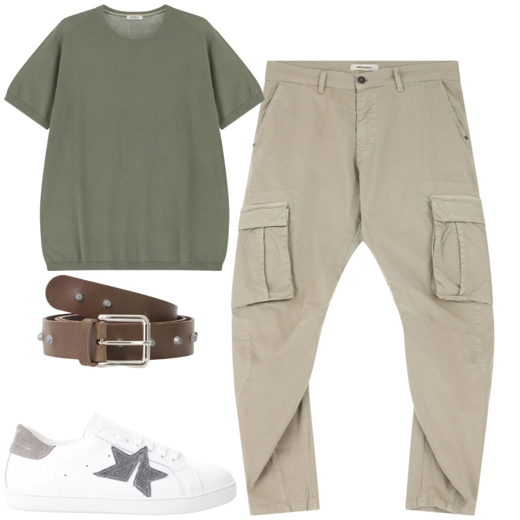 Outfit uomo - Total look #2124076. Stile Casual per Tutti i giorni. Abbinamento con t-shirt, pantaloni cargo, cinture, sneakers.