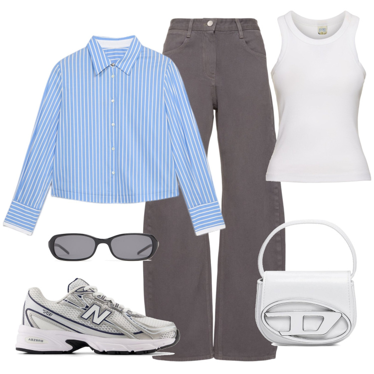 Outfit donna - ~ le new balance sempre di moda ~. Stile Basic per Tutti i giorni. Abbinamento con sneakers, canottiere, jeans, camicie, borse a mano, occhiali da sole.