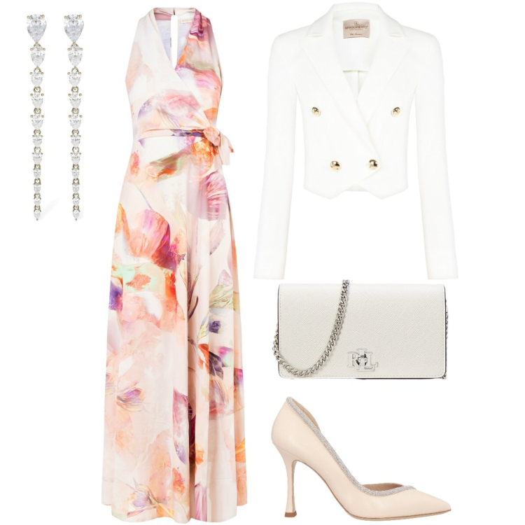 Outfit donna - Total look #2124150. Stile Chic per Cerimonia. Abbinamento con décolleté, vestiti lunghi, blazer, borse a tracolla, orecchini.