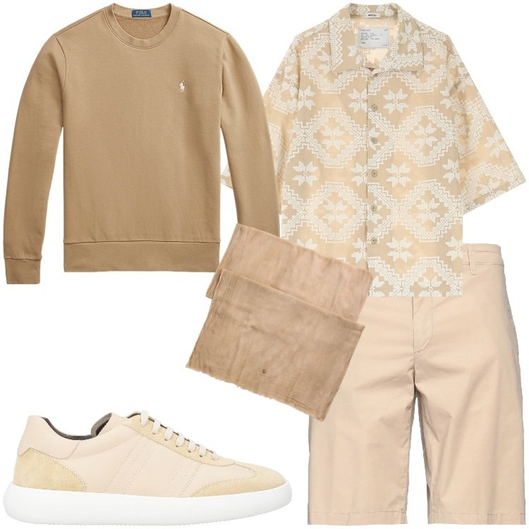 Outfit uomo - Total look #2124197. Stile Urban per Tutti i giorni. Abbinamento con shorts, sneakers, camicie a manica corta, felpe, sciarpe.
