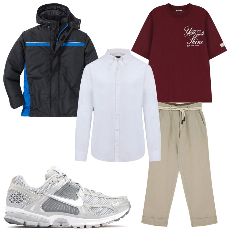 Outfit uomo - Smart layering : la giacca. Stile Trendy per Tutti i giorni. Abbinamento con giacche, pantaloni chino, t-shirt, camicie, sneakers.