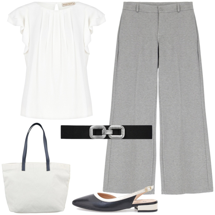 Outfit donna - Total look #2124270. Stile Casual chic per Tutti i giorni. Abbinamento con borse a spalla, cinture, bluse, pantaloni a palazzo, ballerine.