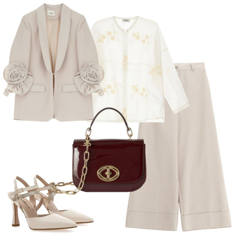 Outfit donna - Total look #2124278. Stile Chic per Cerimonia. Abbinamento con pantaloni a palazzo, camicie, blazer, décolleté, borse a tracolla.