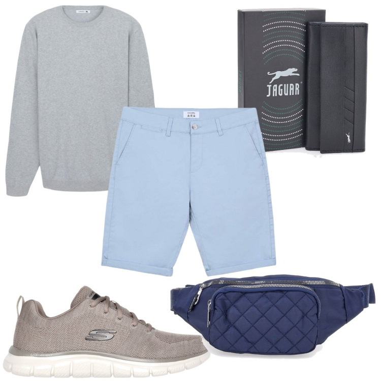 Outfit uomo - Total look #2124298. Stile Trendy per Tutti i giorni. Abbinamento con bermuda, maglieria, sneakers, portachiavi, borse sportive.