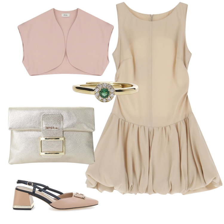 Outfit donna - Total look #2124346. Stile Chic per Cerimonia. Abbinamento con anelli, vestiti corti, pochette, gilet, décolleté.