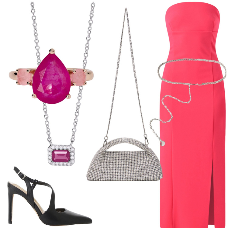 Outfit donna - Total look #2124352. Stile Chic per Cerimonia. Abbinamento con collane, anelli, vestiti midi/longuette, décolleté, cinture, clutch.