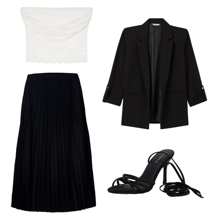 Outfit donna - Total look #2124406. Abbinamento con blazer, sandali alla schiava, top, gonne longuette.
