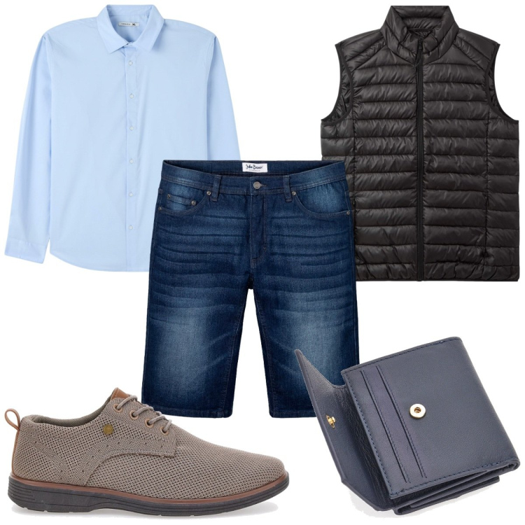 Outfit uomo - Total look #2124437. Stile Trendy per Tutti i giorni. Abbinamento con bermuda, camicie, piumini, scarpe stringate, portafogli.