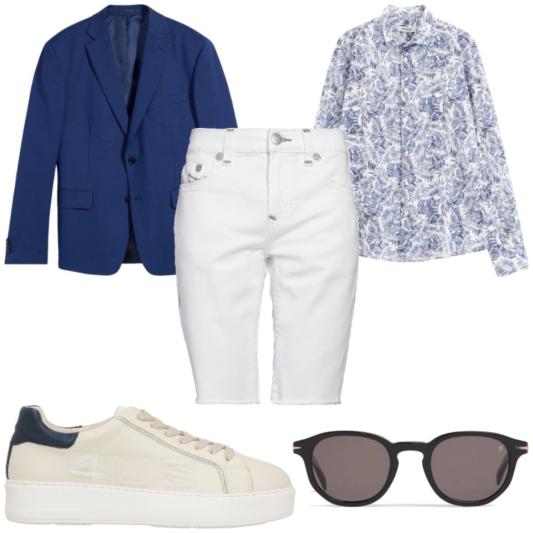 Outfit uomo - Total look #2124441. Stile Trendy per Tutti i giorni. Abbinamento con giacche, shorts, sneakers, camicie, occhiali da sole.