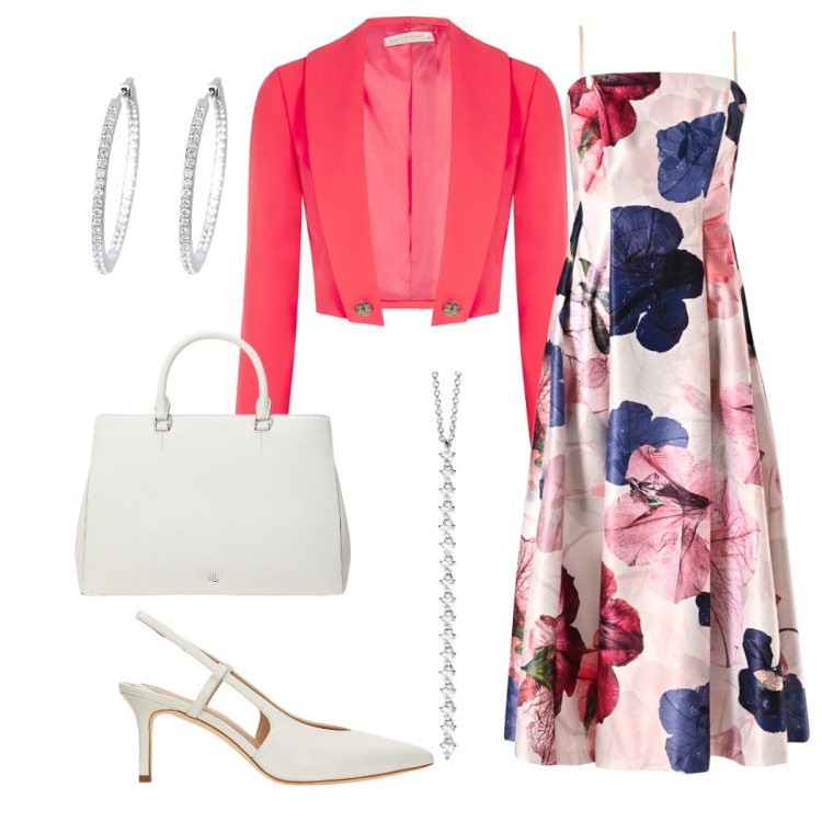 Outfit donna - Total look #2124454. Abbinamento con orecchini, ciondoli, vestiti midi/longuette, bolero, borse a mano, décolleté.