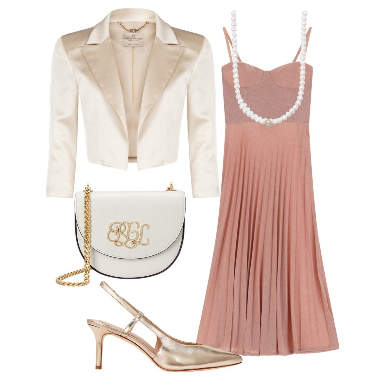 Outfit donna - Cerimonia primaverile. Stile Bon Ton per Cerimonia. Abbinamento con collane, bolero, vestiti midi/longuette, borse a tracolla, décolleté.